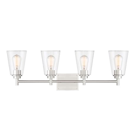Designers Fountain Westin 31in 4-Light Satin Platinum Modern Industrial Indoor Vanity Light with Clear Glass Shades 95704-SP